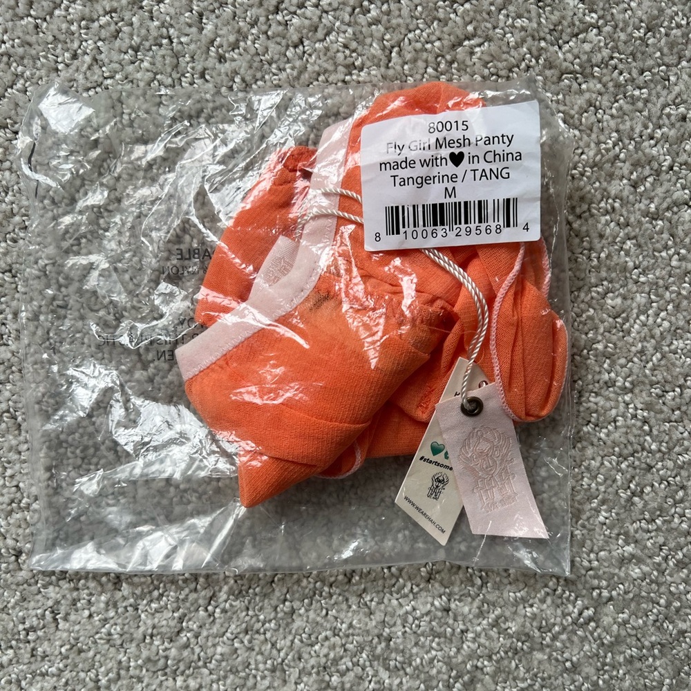 NWT NIP We are HAH Fly Girl Tangerine Orange Mesh Panty Size: M